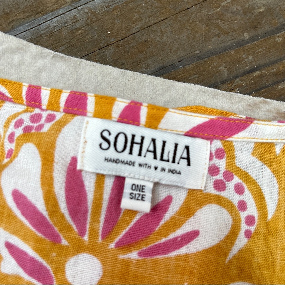 Omika Sohalia Gold Block Print Linen Blend Maxi Dress in Mustard - Picture 7 of 8